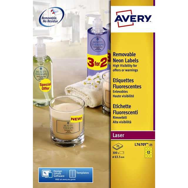 Avery - Beschriftung Avery L7670-25 63,5 mm runde gelbe 300 Stück