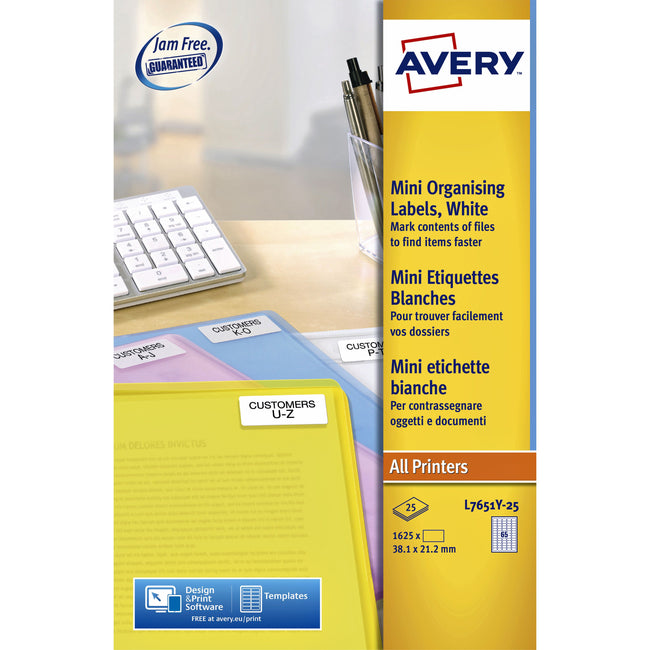 Avery – Etikett L7651Y-25 38,1 x 21,2 mm neongelbe 1625 Etiketten