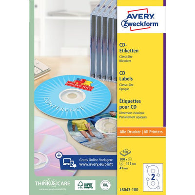 Avery Zweckform - Etikett Zweckform L6043-100 CD weiß 200 Stück