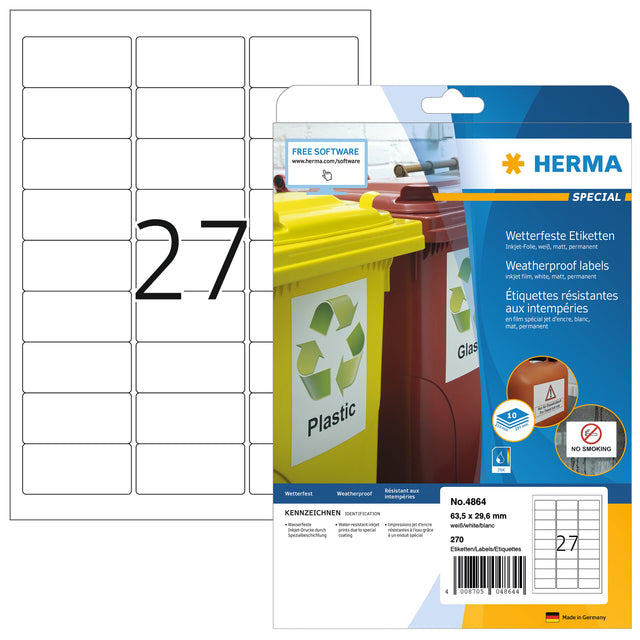 HERMA - Etikett 4864 63,5x29,6mm wetterfest weiß 270 Stück