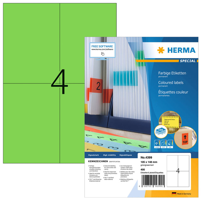 HERMA - Etikett 4399 105x148mm A6 grün 400 Stück