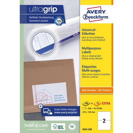 Avery Zweckform - Etiketten Zweckform 3655-200 210x148mm A5 weiß 400 Stück