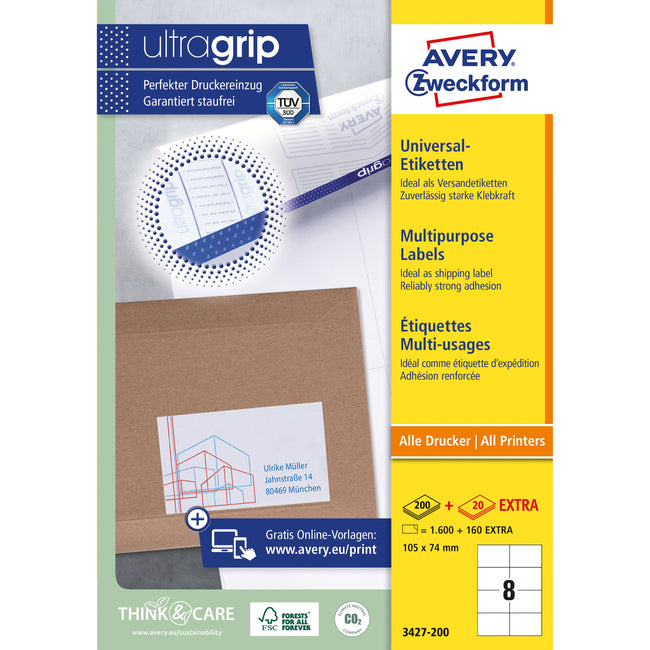 Avery Zweckform - Etikett Zweckform 3427-200 105x74mm weiß 1600 Stück