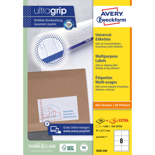 Avery Zweckform - Etikett Zweckform 3660-200 97x67,7mm weiß 1600 Stück