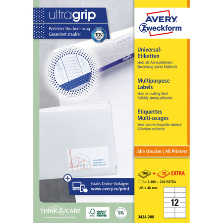 Avery Zweckform - Etikett Zweckform 3424-200 105x48mm weiß 2400 Stück