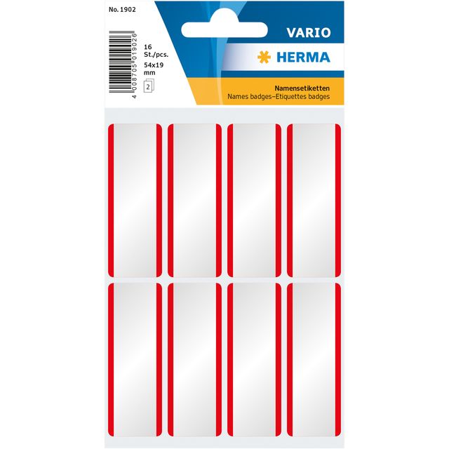 HERMA - Namensschild 1902 54x19mm weiß rot | 10 Stück