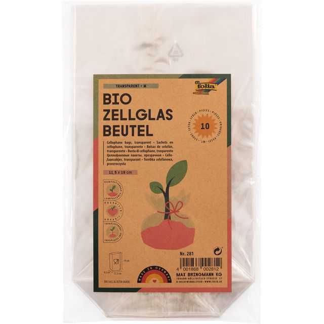 Folia - Cellophanbeutel 115x190mm 10 Stück transparent