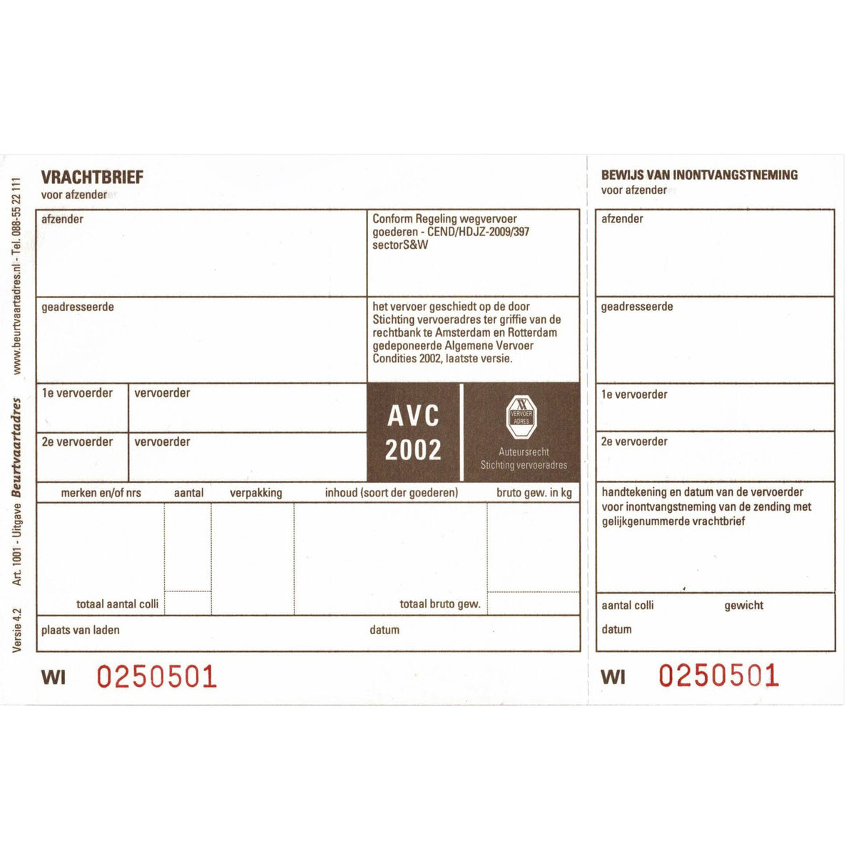 IEZZY - Frachtbrief BVA 1001 19x12cm 3fach 100 Stück blanko