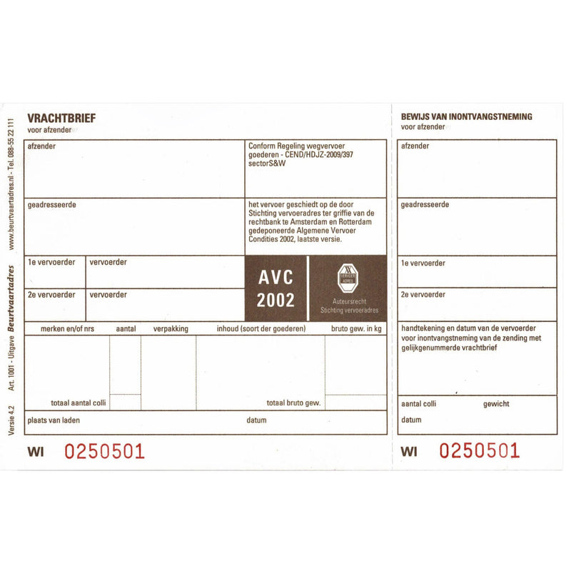IEZZY - Frachtbrief BVA 1001 19x12cm 3fach 100 Stück blanko