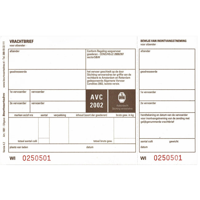 IEZZY - Frachtbrief BVA 1001 19x12cm 3fach 100 Stück blanko