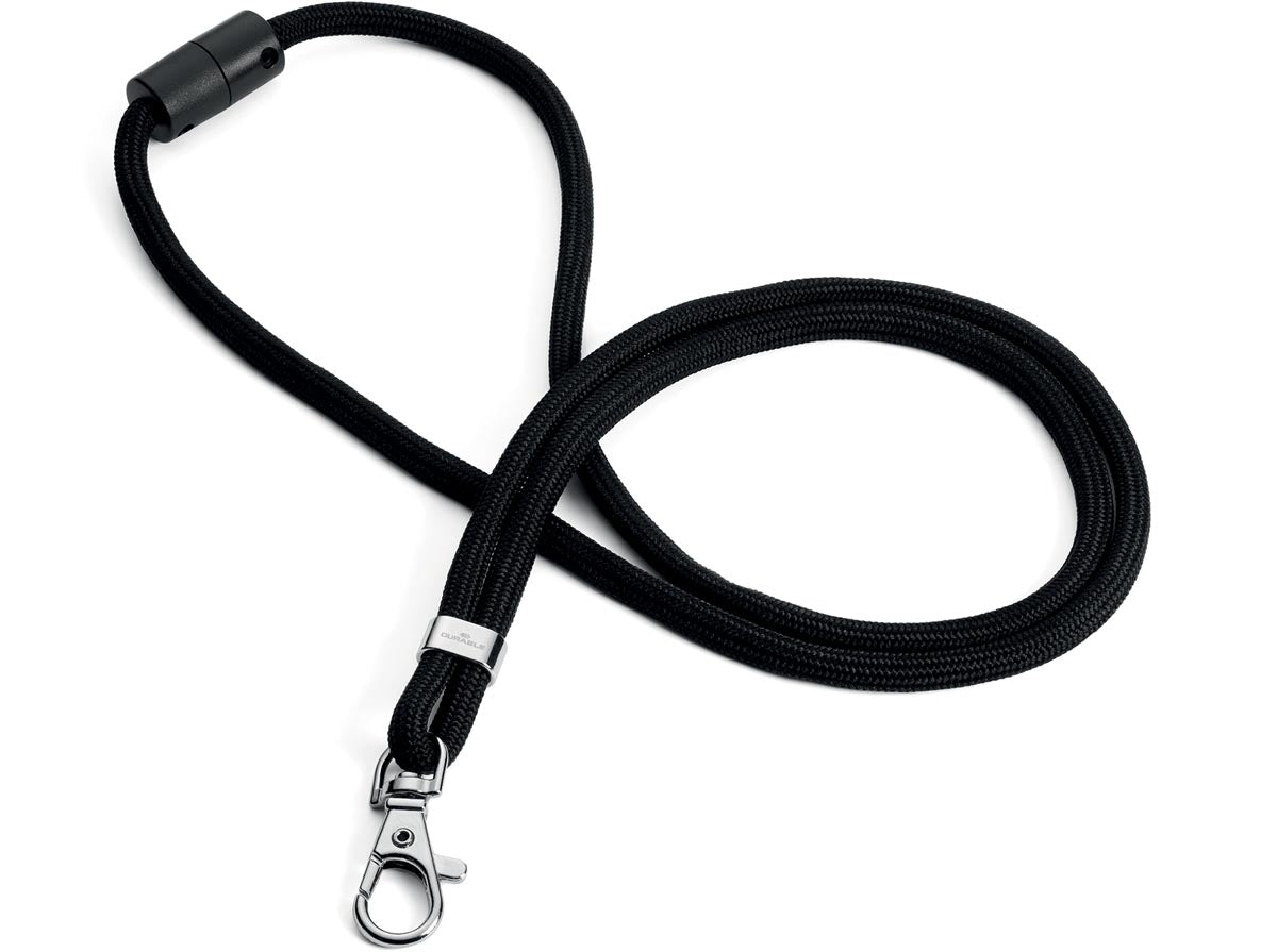 Langlebig – Textilschnur rPET, mit Karabiner, schwarz, Packung à 10 Stück