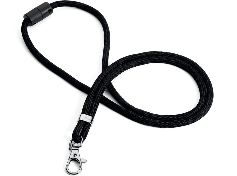 Langlebig – Textilschnur rPET, mit Karabiner, schwarz, Packung à 10 Stück