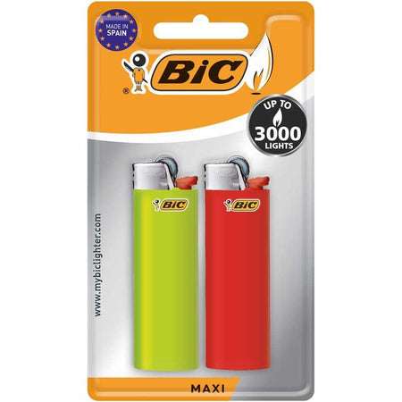 BIC -   Maxi vuursteen aansteker, blister van 2 stuks in geassorteerde kleuren