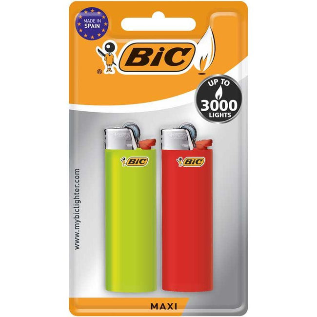 BIC -   Maxi vuursteen aansteker, blister van 2 stuks in geassorteerde kleuren