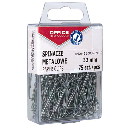 OFFICE products -   papierklemmen, 32 mm, metaal, plastic ophangdoosje van 75 stuks