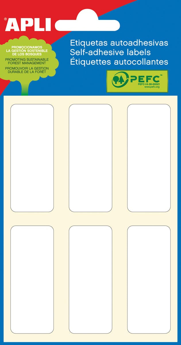 Apli -  witte etiketten ft 20 x 50 mm (b x h), 36 stuks, 6 per blad (2677)