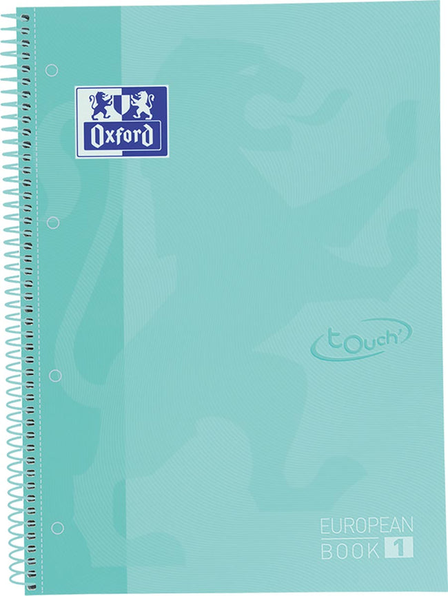 Oxford -  School Touch peanbook spiraalblok, ft A4+, 160 bladzijden, geruit 5 mm, pastel turquoise