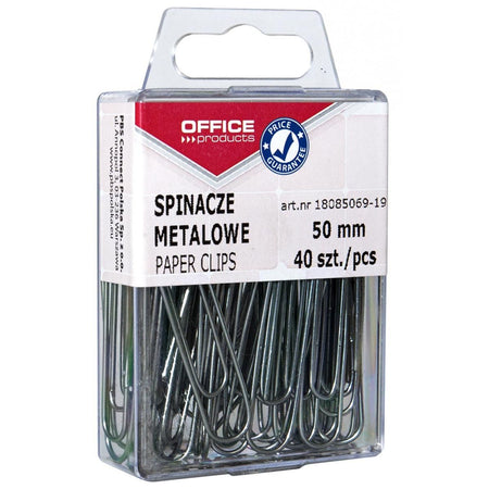 OFFICE products -   papierklemmen, 50 mm, metaal, plastic ophangdoosje van 40 stuks