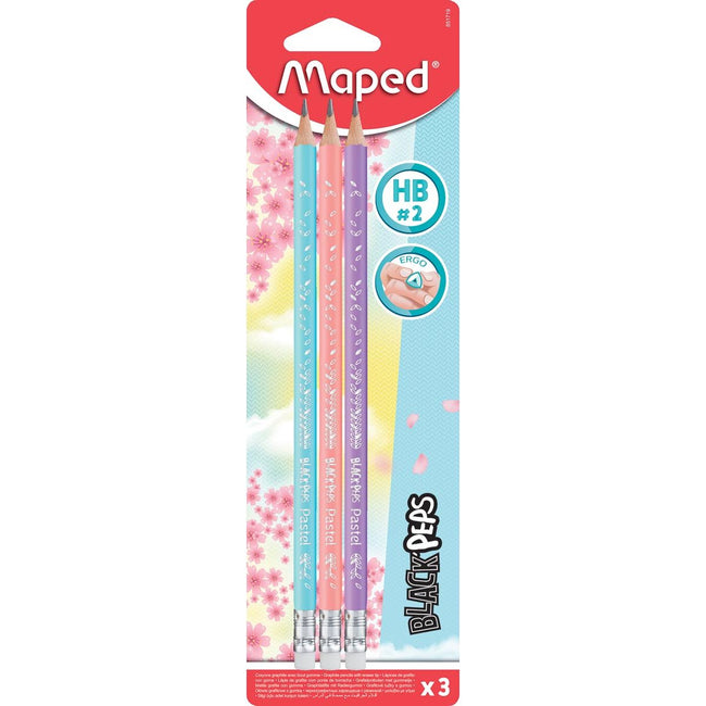 Maped - Black'Peps Telefonstift, mit Radiergummi, Blister mit 3 Stück