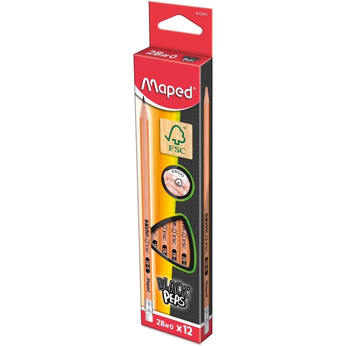 Maped - Bleistift Black'Peps 2B, mit Radiergummi