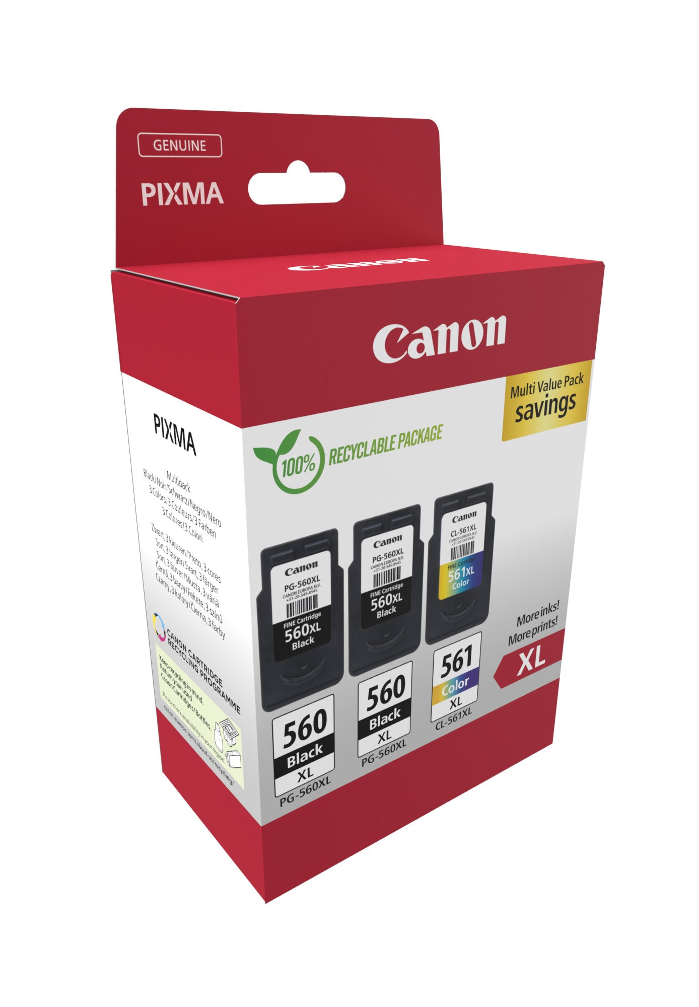 Canon - Tintenpatrone 2 x PG-560XL + 1 x CL-561XL, 300 - 400 Seiten, OEM 3712C009, 4 Farben