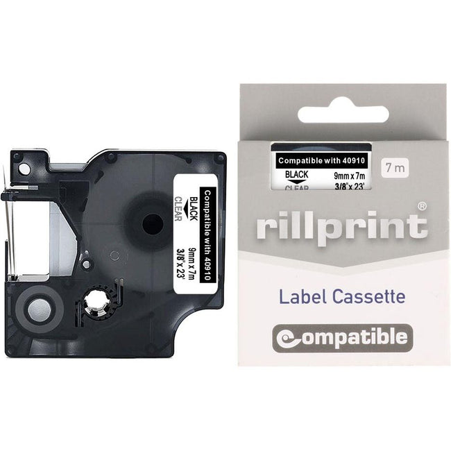 Rillprint - kompatibel D1 e für 40910, 9 mm, schwarz auf transparent