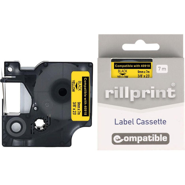 Rillprint – kompatibel D1 e für 40918, 9 mm, schwarz auf gelb