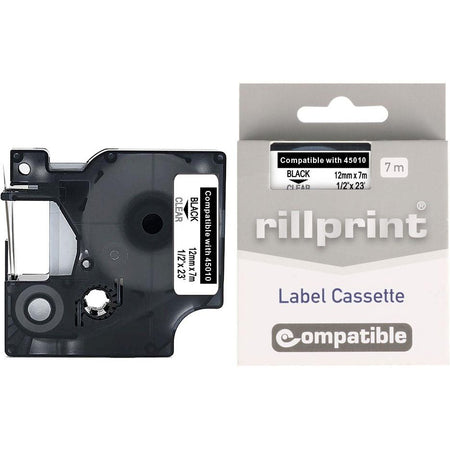 Rillprint - kompatibel D1 e für 45010, 12 mm, schwarz auf transparent