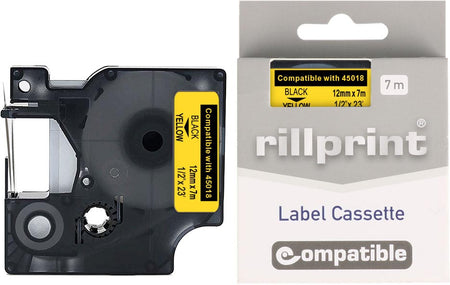 Rillprint – kompatibel D1 e für 45018, 12 mm, schwarz auf gelb