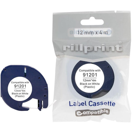 Rillprint - kompatibler LetraTAG e für 91201, 12 mm, Kunststoff, weiß
