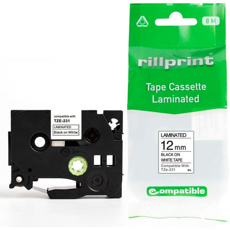 Rillprint – kompatibler TZe e für TZe-231, 12 mm, schwarz auf weiß
