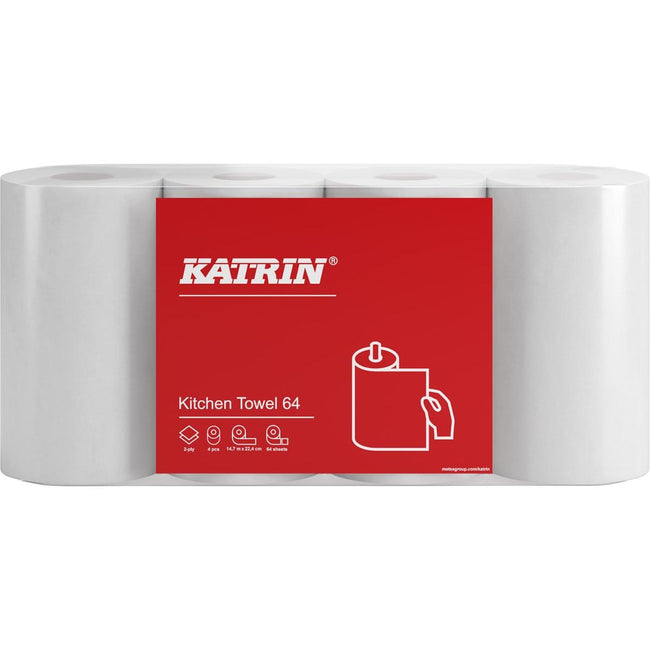 Katrin - Küchenpapier, 2-lagig, 64 Blatt pro Rolle, Packung mit 4 Rollen