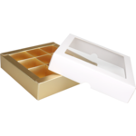 Klika -  Bonbondoosje, karton + PP, 9-vaks, 105x105x30mm, wit/goud, 25 stuks (afbeelding 2)