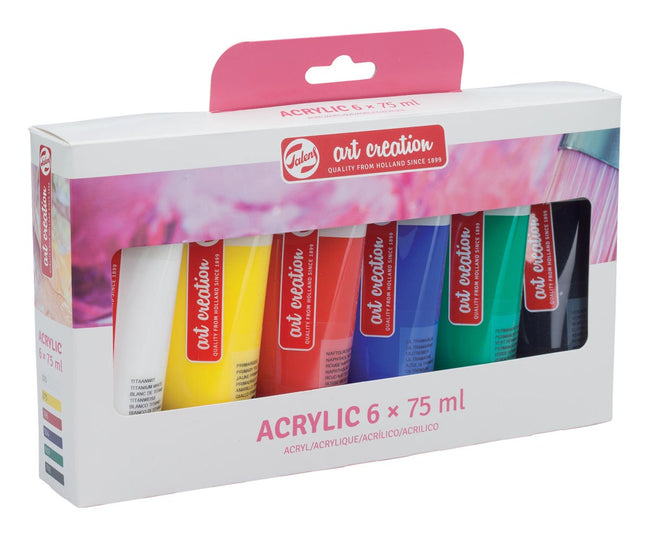 Talens Art Creation -  Art Creation acrylverf tube van 75 ml, set van 6 tubes in geassorteerde kleuren