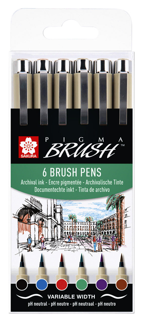 Sakura -  Brushpen pigma brush set 6 stuks zwart
