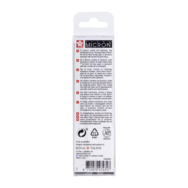 Sakura -  Fineliner pigma micron 05 set zw gr 3 maten | 6 stuks