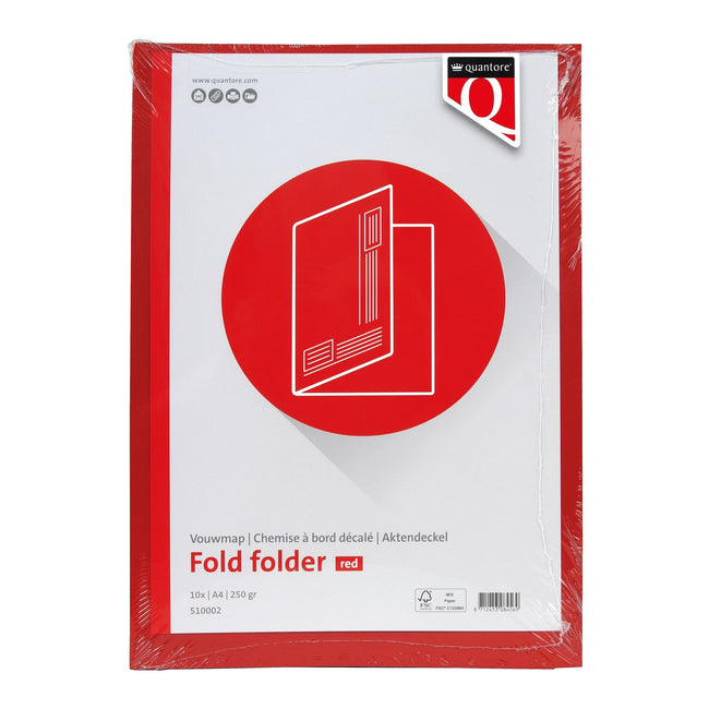 Quantore -  Vouwmap a4 ongelijke zijde 320gr rood | 50 stuks