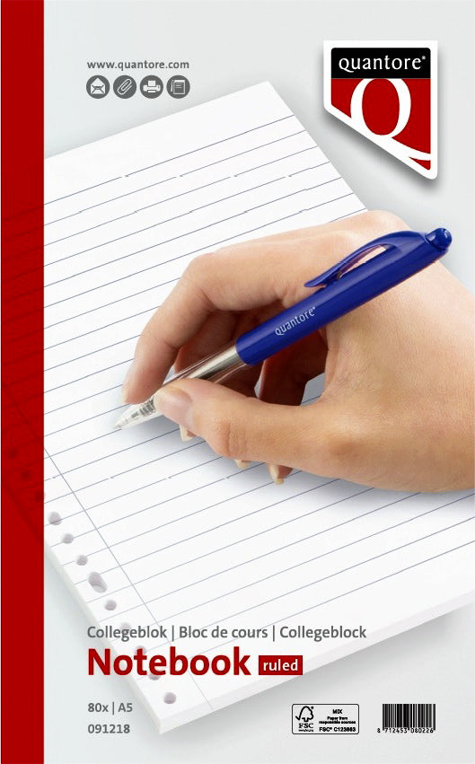 Quantore -  Collegeblok A5 lijn 17-gaats 160 pagina's 70gr