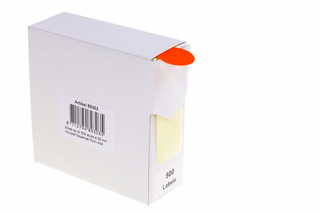 Rillprint -  Etiket 25mm op rol fluor rood 500st