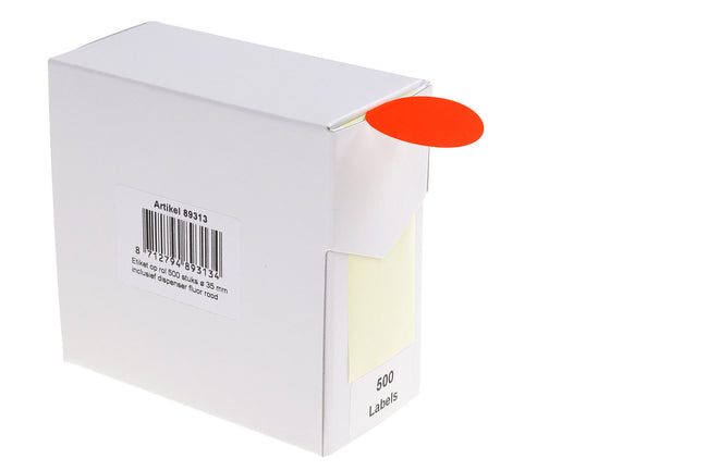 Rillprint -  Etiket 35mm op rol fluor rood 500st