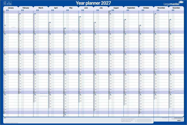 Legamaster -  Jaarplanner 2027 lm 1 persoon 90x60cm horizontaal