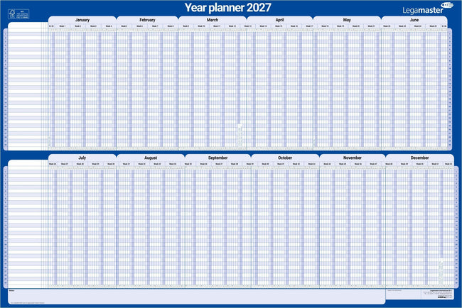 Legamaster -  Projectplanner 2027 lm 90x60cm hor gelamineerd | 5 stuks