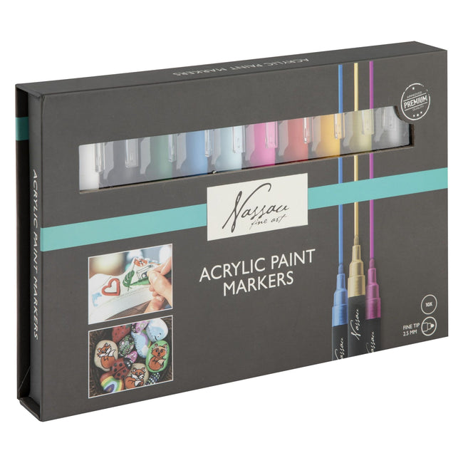 Nassau fine art -  Acrylmarker nassau set à 10 kleuren | 12 stuks