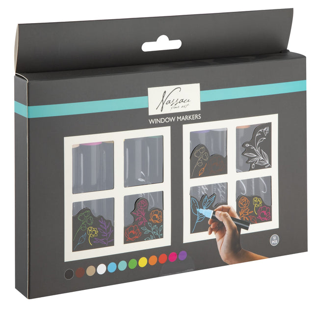 Nassau fine art -  Krijt en raammarkers nassau set à 12 kleuren | 6 stuks