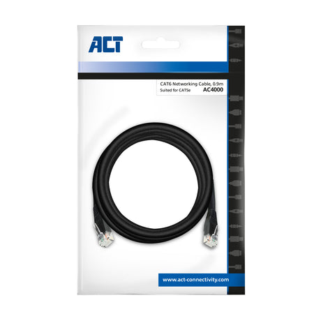 ACT -   Zwart 0,9 meter U/UTP CAT6 patchkabel met RJ45 connectoren