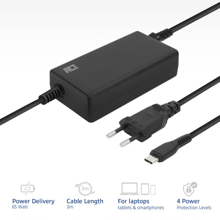 ACT -   USB-C laptoplader met Power Delivery profielen 65W