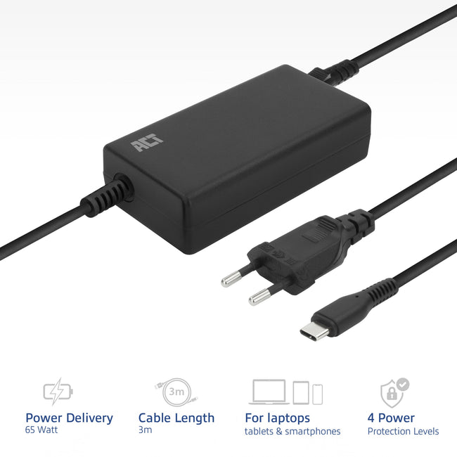 ACT -   USB-C laptoplader met Power Delivery profielen 65W
