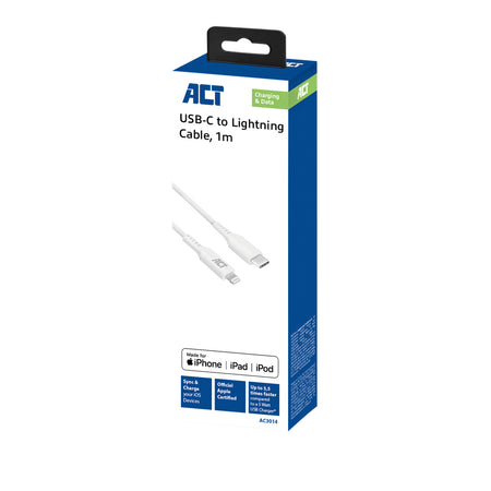 ACT -   USB 2.0 laad- en datakabel C male Lightning male 1 meter, MFI gecertificeerd