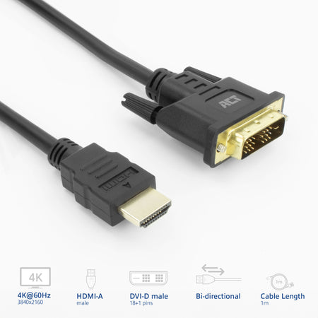 ACT -   AK3734 video kabel adapter 1 m HDMI Type A (Standaard) DVI-D Zwart