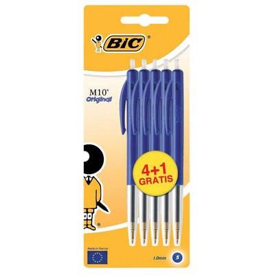 Bic - Kugelschreiber M10 Clic, Schreibbreite 0,4 mm, mittlere Spitze, blau, Blister 4 + 1 gratis